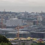 In the South Lake Union area of Seattle around Amazon, cranes fill the sky